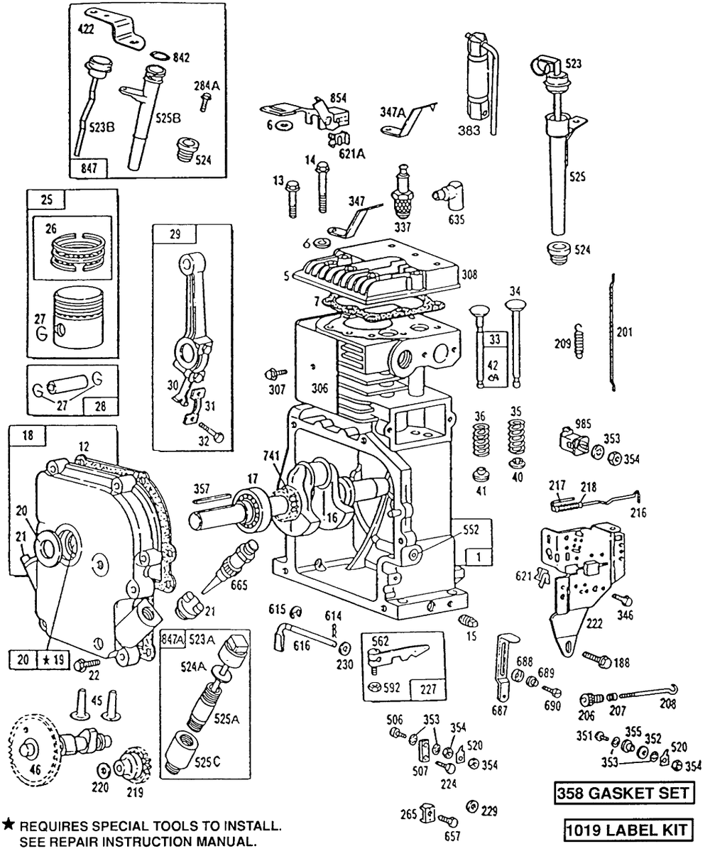 Cyl,crankcase,piston,control 2 Diagram and Parts List for 190402-3061-XX  Briggs and Stratton Engine